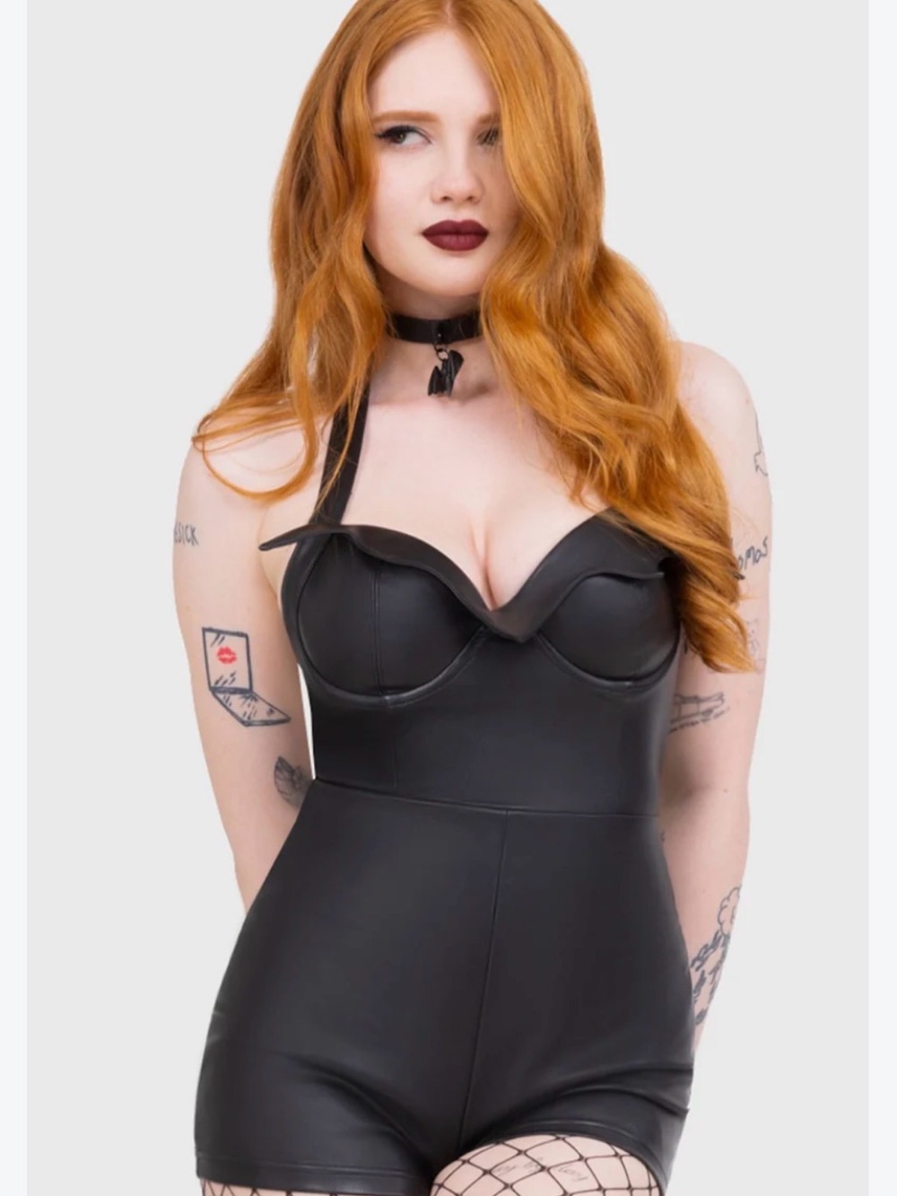 Killstar Black Faux Leather Halter Romper Devils Darling Playsuit Sz large